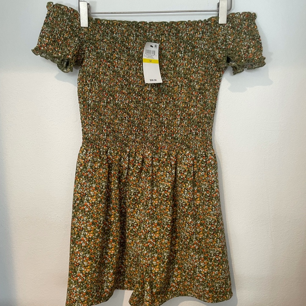 Olive Flower Material Girl Romper